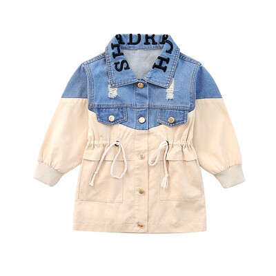 女童牛仔外套春秋中长款儿童风衣