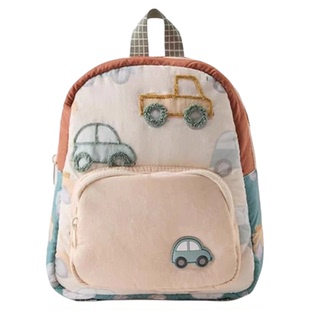 童趣小汽车刺绣帆布双肩包 2026新款 可爱卡通幼儿园小学生小书包