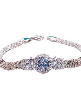 MGY正品莫桑石AU750白金圆包2克拉编织链条手链纯银时尚精致气质