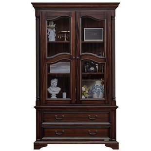 美式实木酒柜靠墙客厅展示柜2026新款玻璃门餐边柜复古书柜储物柜