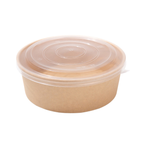 750-1100牛皮纸碗打包盒食品级耐高温圆形带盖外卖商用一次性饭盒