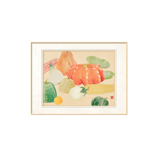 《丰收图》餐厅装饰画奶油原木风五谷丰登饭厅挂画玄关高级感摆画