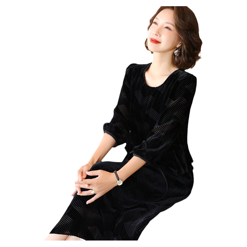 2023裙子丝绒黑色妈妈装真丝复古