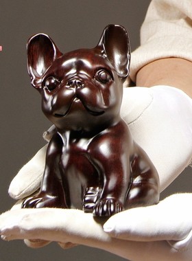 黑檀木雕狗摆件实木十二生肖狗家居客厅书房桌面装饰红木工艺礼品