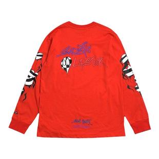 亮眼大红色喜庆黑白涂鸦火焰子纯棉潮潮打底体恤衫欧美ins可爱T恤