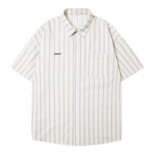 GOGOSOON男装纯棉日系休闲竖条纹短袖衬衫上衣夏季新款宽松青少年
