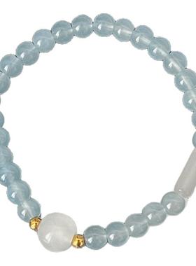 海蓝色竹节手链女款ins小众设计