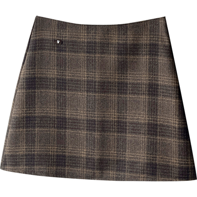 日韩miu系咖色羊毛呢料百搭短裙