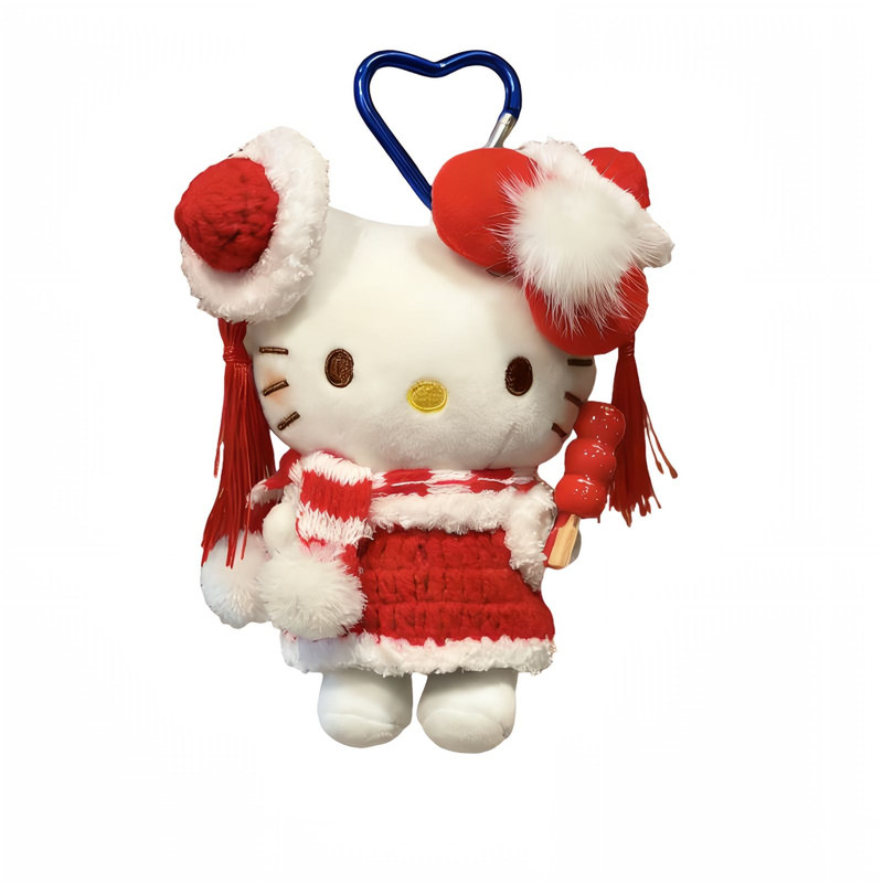 正版新年红纽扣HelloKitty凯蒂猫包挂件卡通毛绒玩偶钥匙扣送礼物
