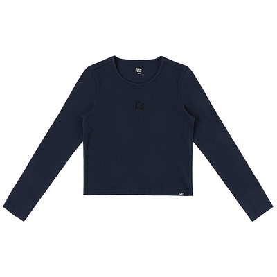 Lee26春夏新品修身版型圆领心形镂空设计藏青色女长袖T恤休闲显瘦