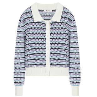 Eland衣恋针织开衫女条纹撞色宽松薄毛衫外套甜美风春