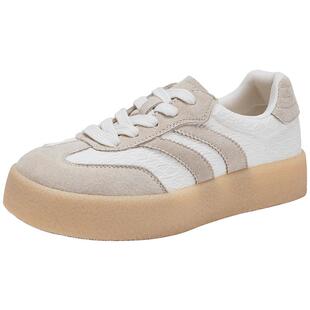 热风厚底德训鞋女款2025年冬季新款休闲百搭板鞋慢跑米色女鞋子