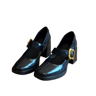 牛皮版~法式复古风方头玛丽珍鞋女2025新款粗跟一字扣不累脚单鞋