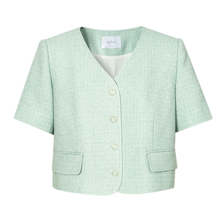 伊芙丽薄荷绿肌理感通勤休闲V领小香风外套2024秋装气质上衣女