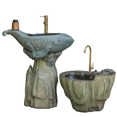 陋石坊户外庭院洗手盆室外洗手拖把池花园立柱洗脸盆落地水槽台盆