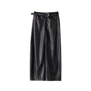 AS保暖皮裤女25冬季新款高腰显瘦直筒阔腿裤柔韧挺括包容版型裤装