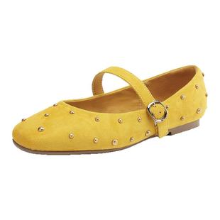 达芙妮黄色平底单鞋女2026新款春浅口瓢鞋绝美鞋子芭蕾玛丽珍女鞋