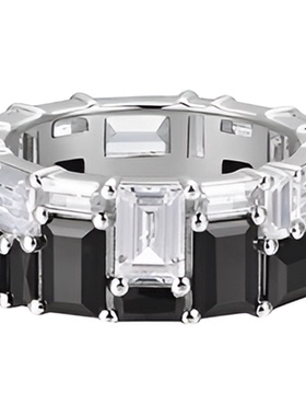 sunshifen  Stack系列黑白拼色铜镀18K白金色戒指轻奢送女友礼物