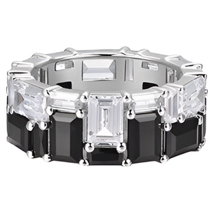 sunshifen  Stack系列黑白拼色铜镀18K白金色戒指轻奢送女友礼物