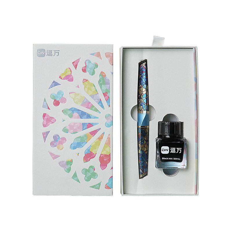 【教师节礼物】逗万焕彩琉花钢笔礼盒复古冰裂玻璃纹精致高颜值高档签字笔成人书写练字专用墨水笔高档钢笔