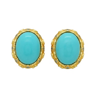 「加尔达湖」意式珠宝布家风立体金雕绿松色耳饰floremure古董廊