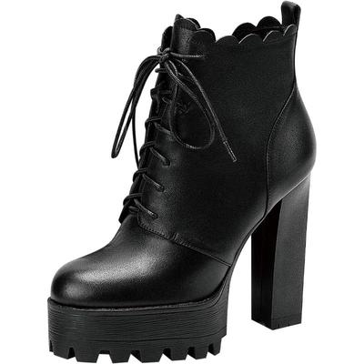 贝兰思琦厚底真皮粗高跟短靴