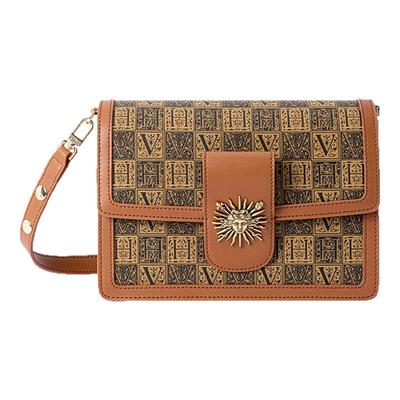 VH女包太阳神系列芙琳方包新款老花拼接包包休闲单肩包复古斜挎包