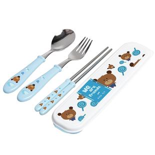 联扣儿童餐具套装316不锈钢勺子叉子筷子餐具盒便携学生家用调羹