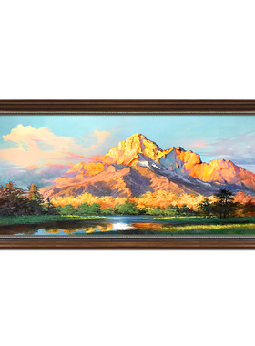 美式日照金山风景客厅手绘油画