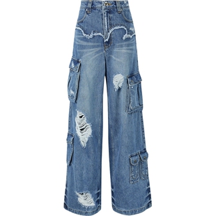 【折扣】Andersson Bell 夏季女仿旧高腰阔腿牛仔裤