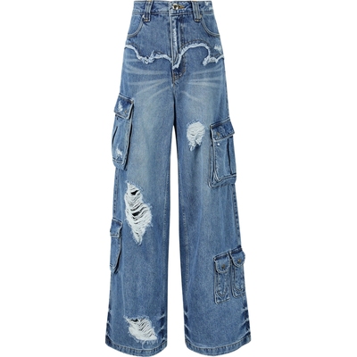 【折扣】Andersson Bell 夏季女仿旧高腰阔腿牛仔裤