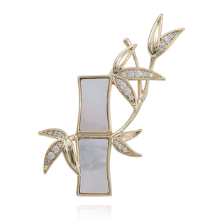 新中式国风贝母竹子胸针男士高级感镶锆石西装竹节胸花女旗袍别针