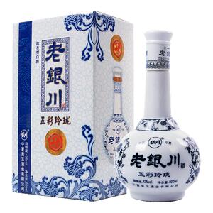 宁夏老银川白酒浓香型五彩玲珑43度500ml*6瓶粮食酒礼盒青花瓷瓶