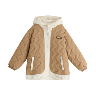 布丁哈鲁春装女童棉服外套2026春秋季新款儿童夹棉加厚洋气上衣