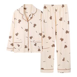 三枪纯棉睡衣女士秋季甜美长袖翻领家居服可外穿全棉春秋大码套装