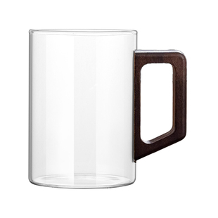 玻璃杯绿茶杯日式泡茶杯带把手喝茶杯耐高温办公室喝水防烫木把杯