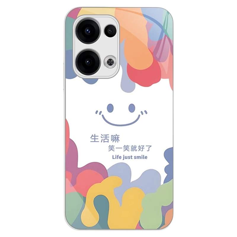 涂鸦笑脸玻璃壳适用OPPOReno13手机壳新款简约Reno12Pro外壳reno11/10防摔全包高颜值小众Reno14手机套情侣款