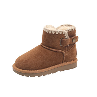 牛皮磨砂皮儿童大棉鞋保暖加绒加厚真皮女童雪地软底短靴磨砂公主
