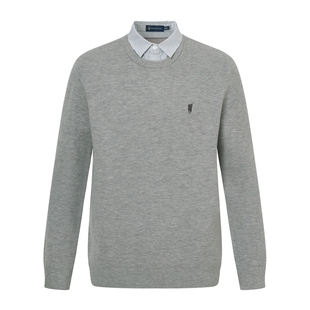 POLOWALK男式针织衫2025冬季新品假两件衬衫领内搭针织加绒打底衫