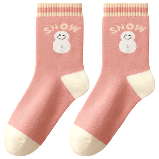 加厚袜子女冬季加绒保暖纯棉中筒100%棉袜女土长筒袜毛圈雪地冬天