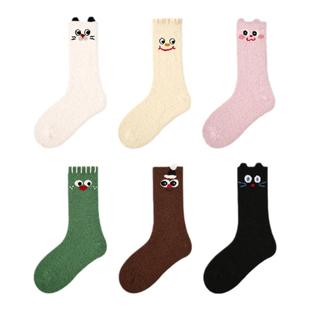 儿童袜子秋冬款加绒加厚中筒袜宝宝卡通可爱珊瑚绒袜男童女童长袜