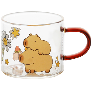 蓝莲花家居卡皮巴拉水杯玻璃茶杯小酒杯迷你白酒精致杯子儿童可爱