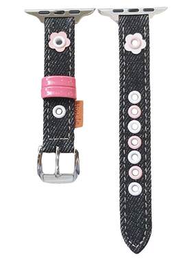 适用iwatch表带彩色花牛仔金属