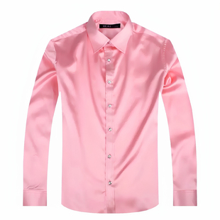 男丝滑绸缎长袖衬衣纯白色亮面衬衫演出服舞台大合唱舞蹈表演男装