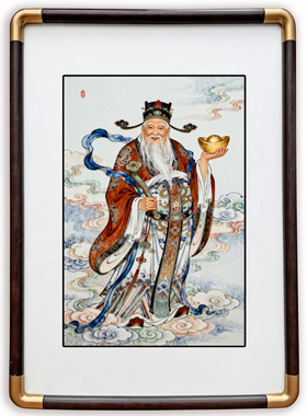 四九艺社 新中式财神献瑞景德镇瓷板画 客厅玄关办公室旺财装饰画