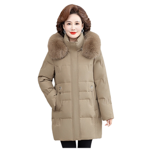 雅鹿中老年妈妈羽绒服女装冬季2026新款洋气大毛领中长款保暖外套