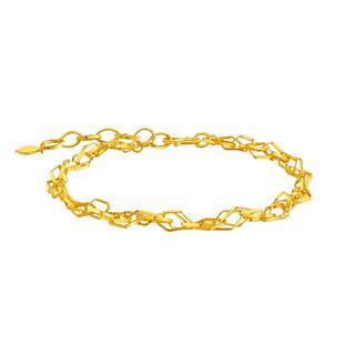 老庙黄金足金999方胜纹手足链5G菱形缠绕经典款时尚气质大气送礼