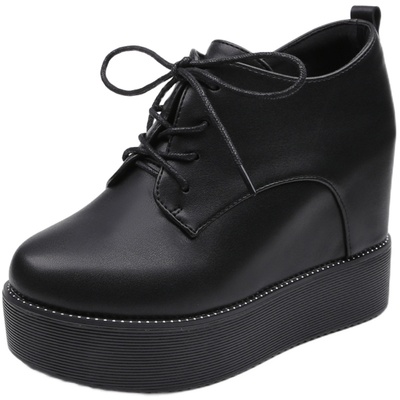 春秋超高跟厚底系带真皮皮鞋