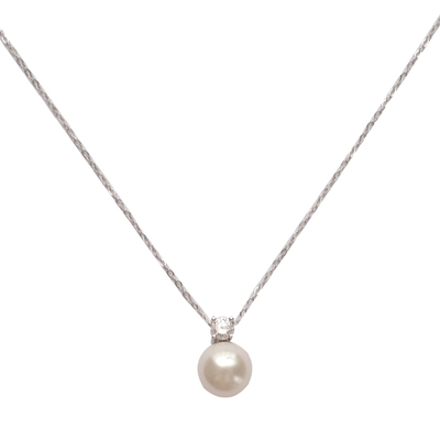 通体925纯银镶钻施家珍珠项链