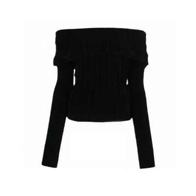 黑色一字肩毛衣慵懒风露肩针织衫